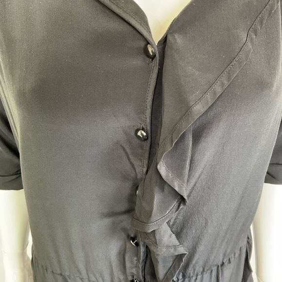 NEW Gerard Darel Black 100% Silk Victorian Ruffle Neck Cocktail Midi Dress 6 - Picture 9 of 15